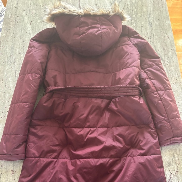 JustFab Womens Maroon Winter Long Jacket, Fur Hood, M - Picture 6 of 8